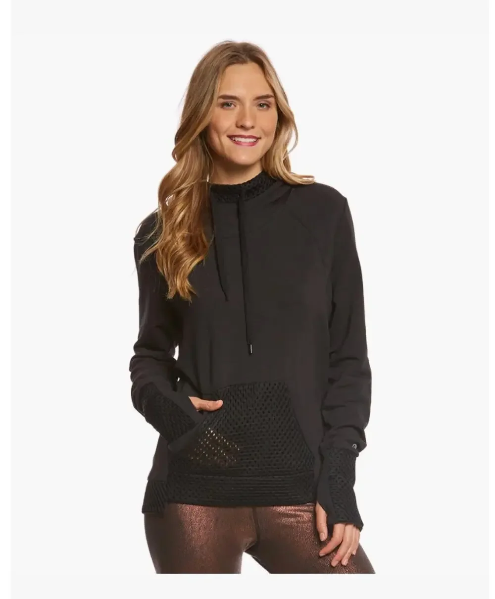 NWOT Alo Yoga Eclipse Yoga Long Sleeve Hoodie Gray/Black Mesh sz L